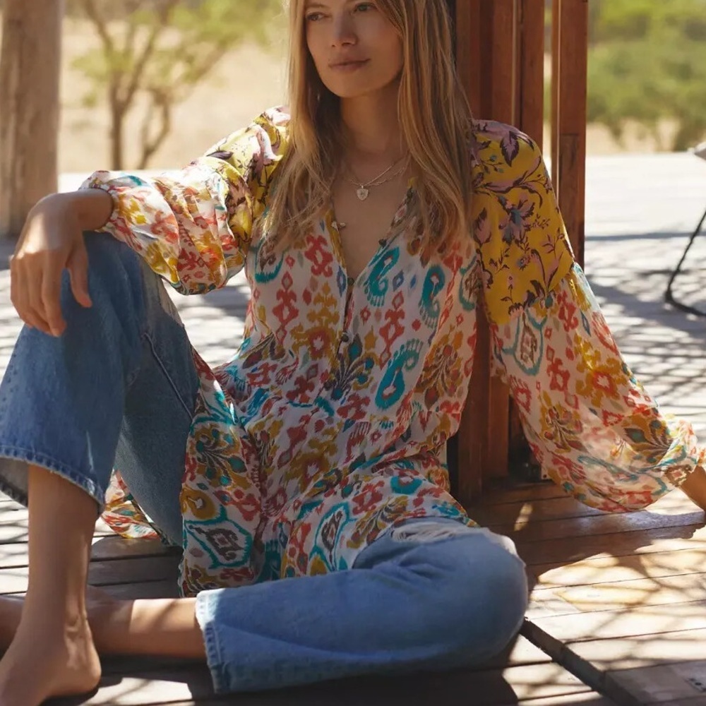 Anthropologie Maureen Babydoll Floral Tunic Blouse